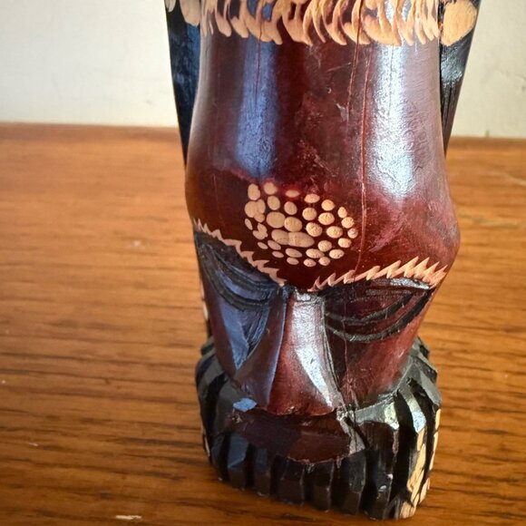 Handcrafted Jamaican Wooden Tribal Mask Statue Carved Decorative Sculpture - Picture 2 of 6